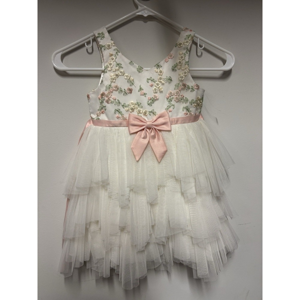 American Princess Girls 4T White Pink Floral Tulle Fit & Flare Dress